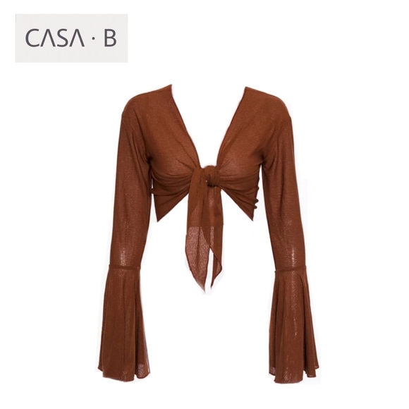 CASA B Tops - CASA B💫Sierra Boheme Mesh Front-tie Cover-up Big Sleeve Blouse